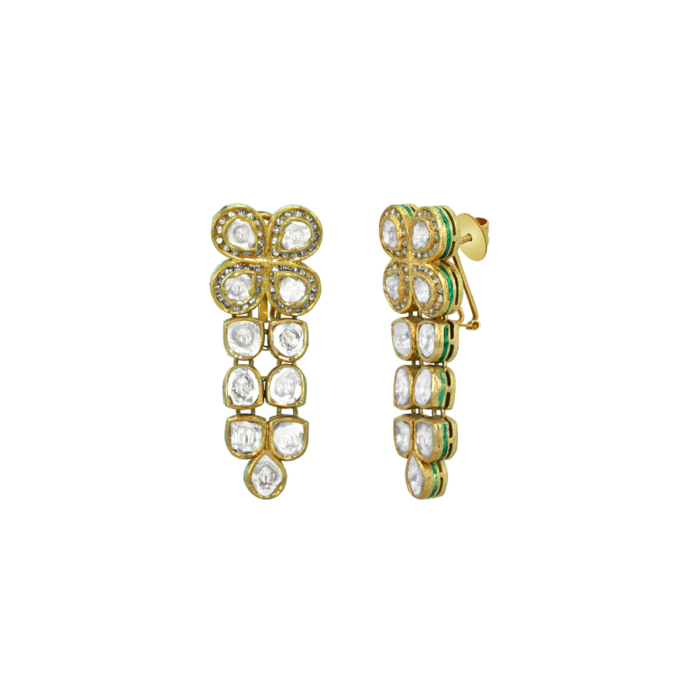 Floral Polki Earrings with Cascading Rose-Cut Diamonds